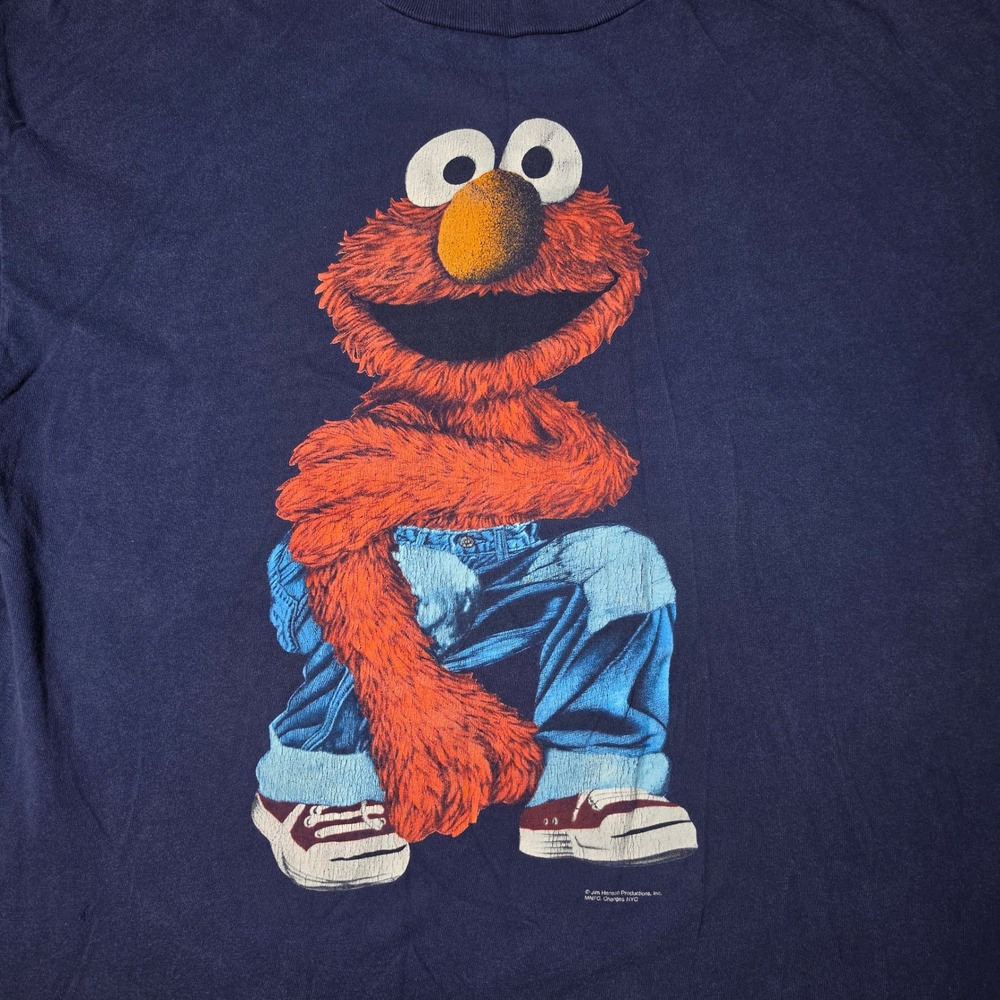 Vintage 90s Elmo Sesame Street Changes T Shirt Navy Blue XL Made in USA - Picture 2 of 11